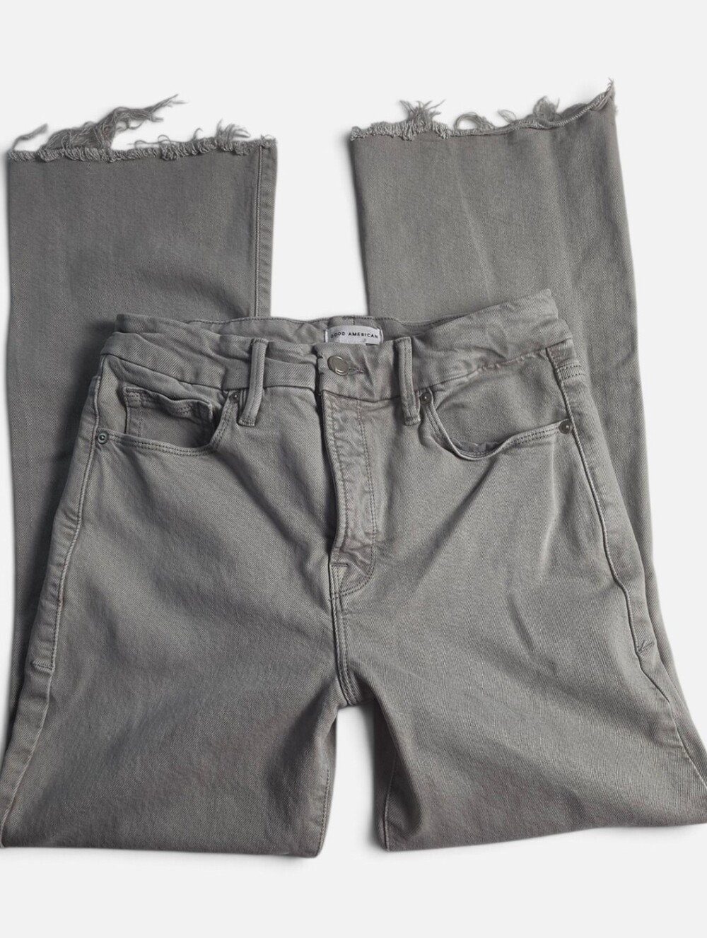 Good American Good Legs Crop Mini Boot Gray Raw Hem Jeans